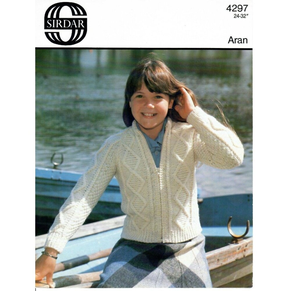 Vintage Knitting Pattern Zip Up Jacket Diamond Pattern by Sirdar #4297 24" - 32"
